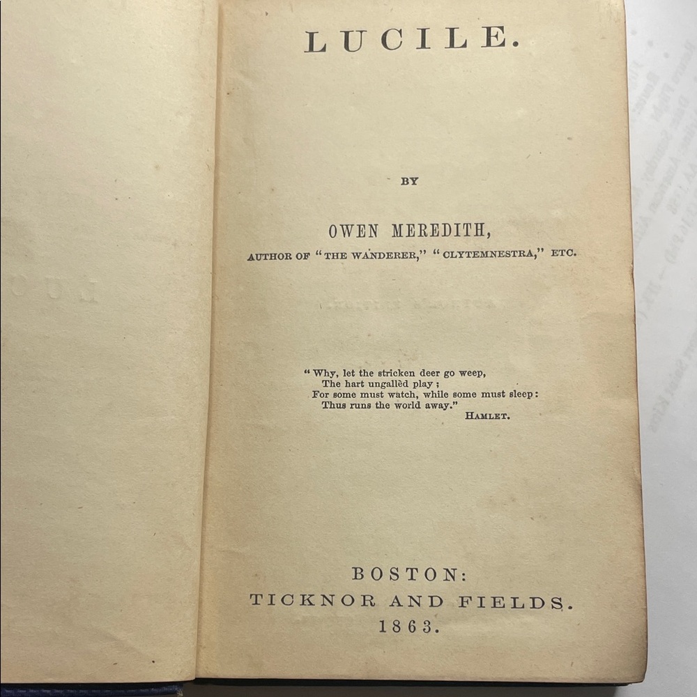 Book Antique VTG 1863 book “Lucile” by Owen Meredith. Author’s edition. 1863